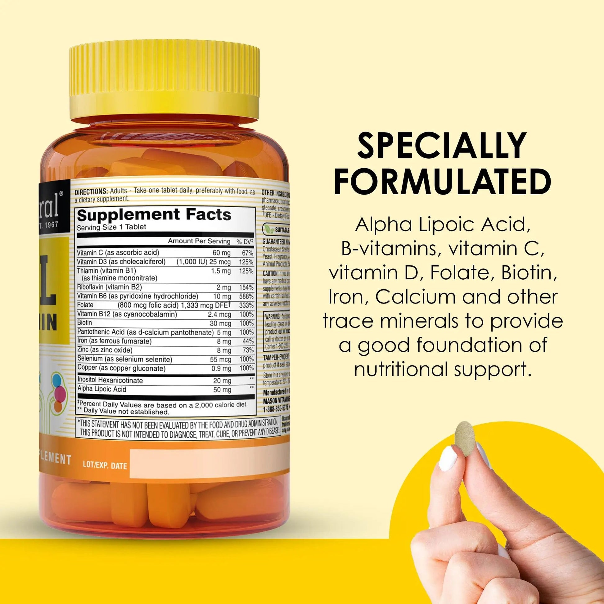 MASON NATURAL Renal Multivitamin, with ALA, Biotin, & B Vitamins for Daily Support,100 Caplets MASON NATURAL