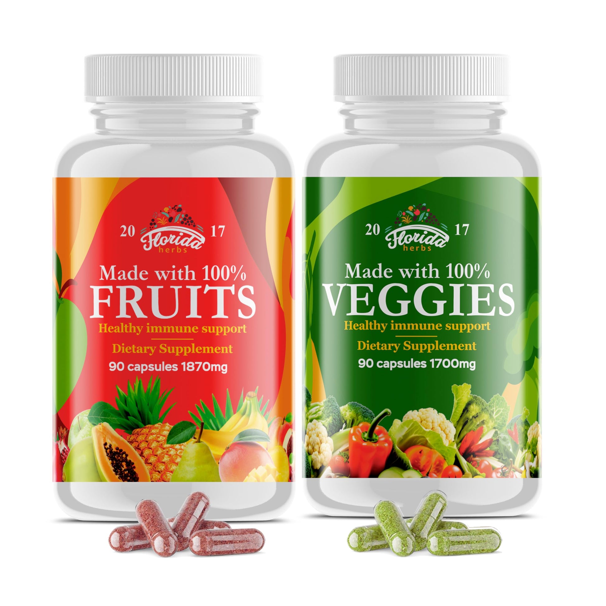 Fruits and Vegetables Supplement - 90 Fruit and 90 Veggie Capsules - Nature Vitamins, Balance of Fruits and Veggies Supports Energy Balance, Soy Free, Vegan Capsules - 90 Count (Pack of 2) FLORIDA HERBSBuy Supplements Australia