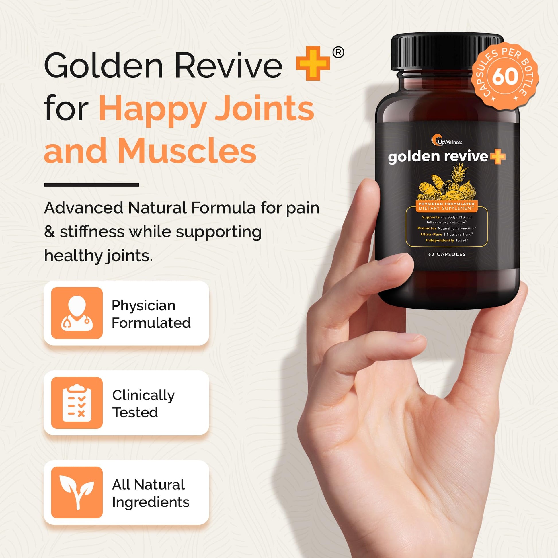 UpWellness Golden Revive + Joint Support Supplement Featuring Turmeric with Black Pepper, Quercetin, and Magnesium- Turmeric Boswellia Supplement - 6 Active Ingredients - 60 Capsules, 5 Pack UpWellnessBuy Supplements Australia