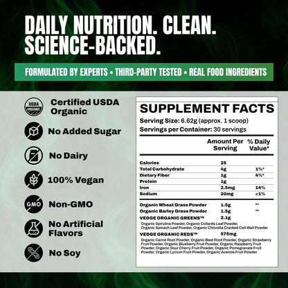 VEDGE Nutrition Organic Greens - Vegan Plant-Based Greens Superfood Powder - Drink Mix for Energy, Antioxidants & Recovery - Full Spectrum Greens for Athletes - 30 Servings - Mixed Berry Flavor VEDGEBuy Supplements Australia