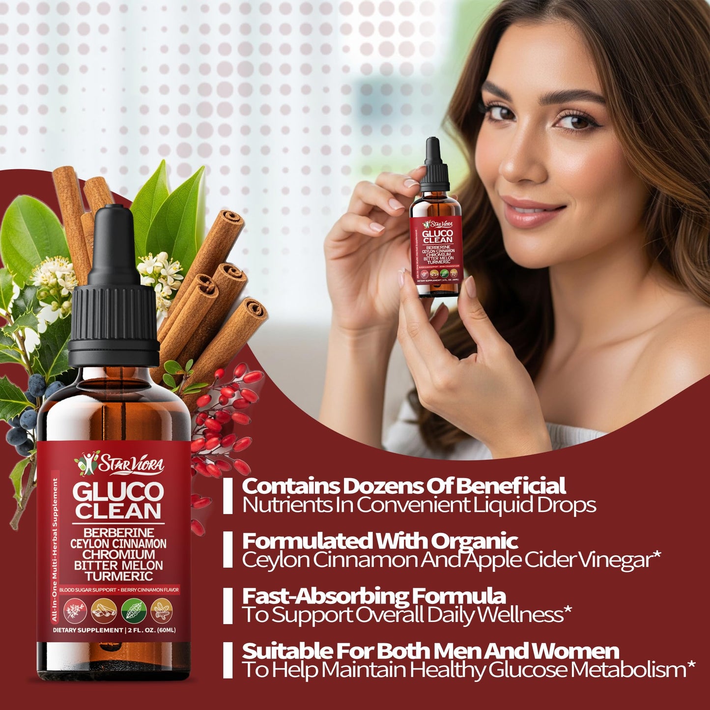 StarViora Gluco Clean Sugar-Free Herbal Blend with Berberine & Chromium, Bitter Melon, Ginseng and Alpha Lipoic Acid for Daily Wellness StarVioraBuy Supplements Australia