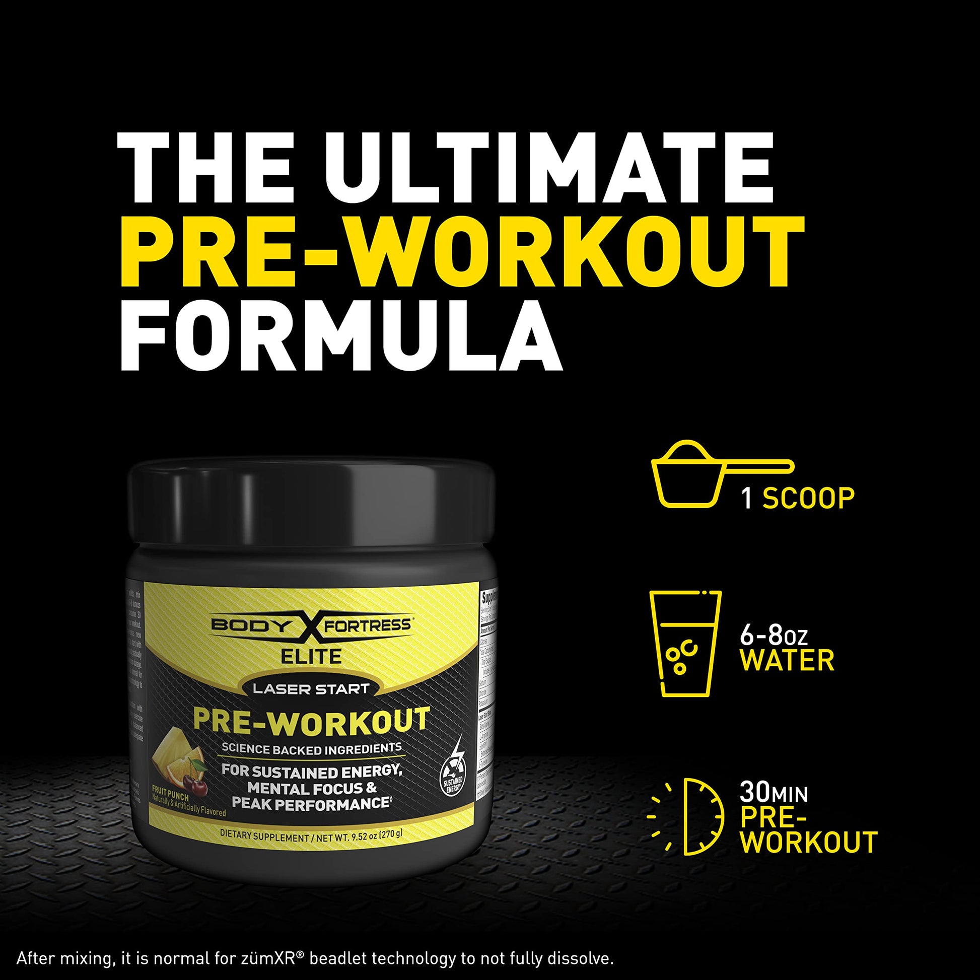 Body Fortress Elite Laser Start Pre-Workout Powder,ZümXR Caffeine for Sustained Energy Body FortressBuy Supplements Australia