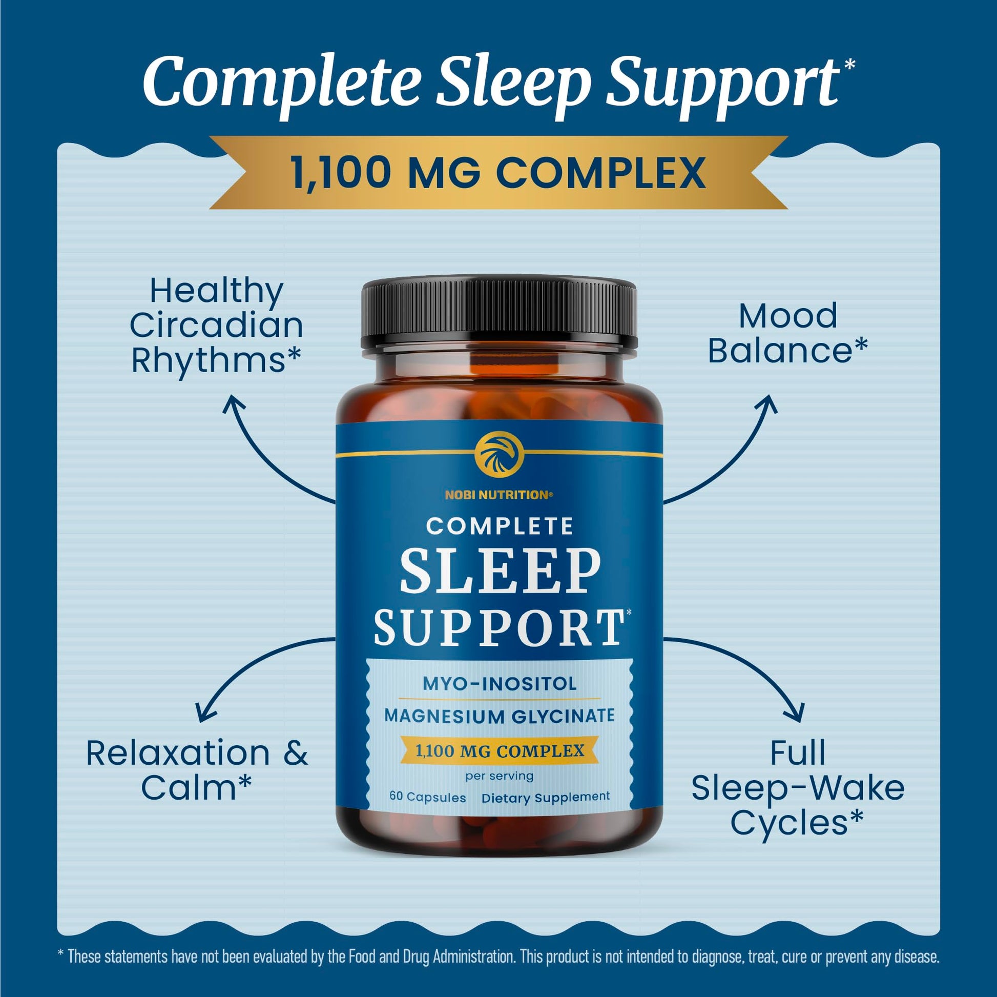 Complete Sleep Support | Myo Inositol + Magnesium Glycinate | Restful Sleep & Relaxation Support | 1100MG Complex | Melatonin-Free, Non-GMO | Inositol Supplement with Magnesium-Glycinate | 60 Ct Nobi NutritionBuy Supplements Australia