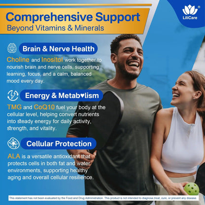Methylated Multivitamin for Men & Women Gummies + Greens & Mushroom Blend, Methylfolate & B12, TMG, Choline LILICAREBuy Supplements Australia