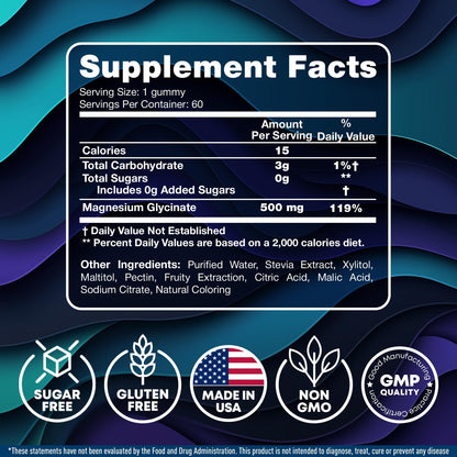 Magnesium Glycinate Gummies for Adults 500mg - Chewable Magnesium Glycinate for Kids Sleep, Glicinato De Magnesio para Mujeres, 60 Count JOYLI NutritionBuy Supplements Australia