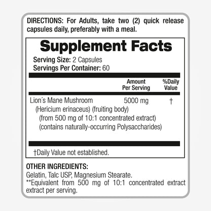Lab | Lions Mane | 5000 mg per Serving | 120 Capsules | lions mane supplement | lions mane FITO MEDIC'SBuy Supplements Australia