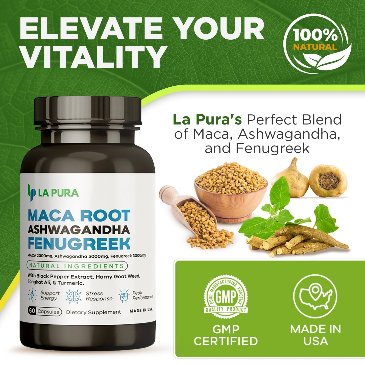 LaPura Ashwagandha 5000mg Maca Root 2000mg Fenugreek 3000mg Supplement LaPuraBuy Supplements Australia