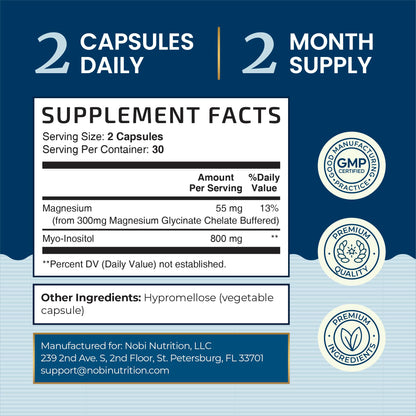 Complete Sleep Support | Myo Inositol + Magnesium Glycinate | Restful Sleep & Relaxation Support | 1100MG Complex | Melatonin-Free, Non-GMO | Inositol Supplement with Magnesium-Glycinate | 60 Ct Nobi NutritionBuy Supplements Australia