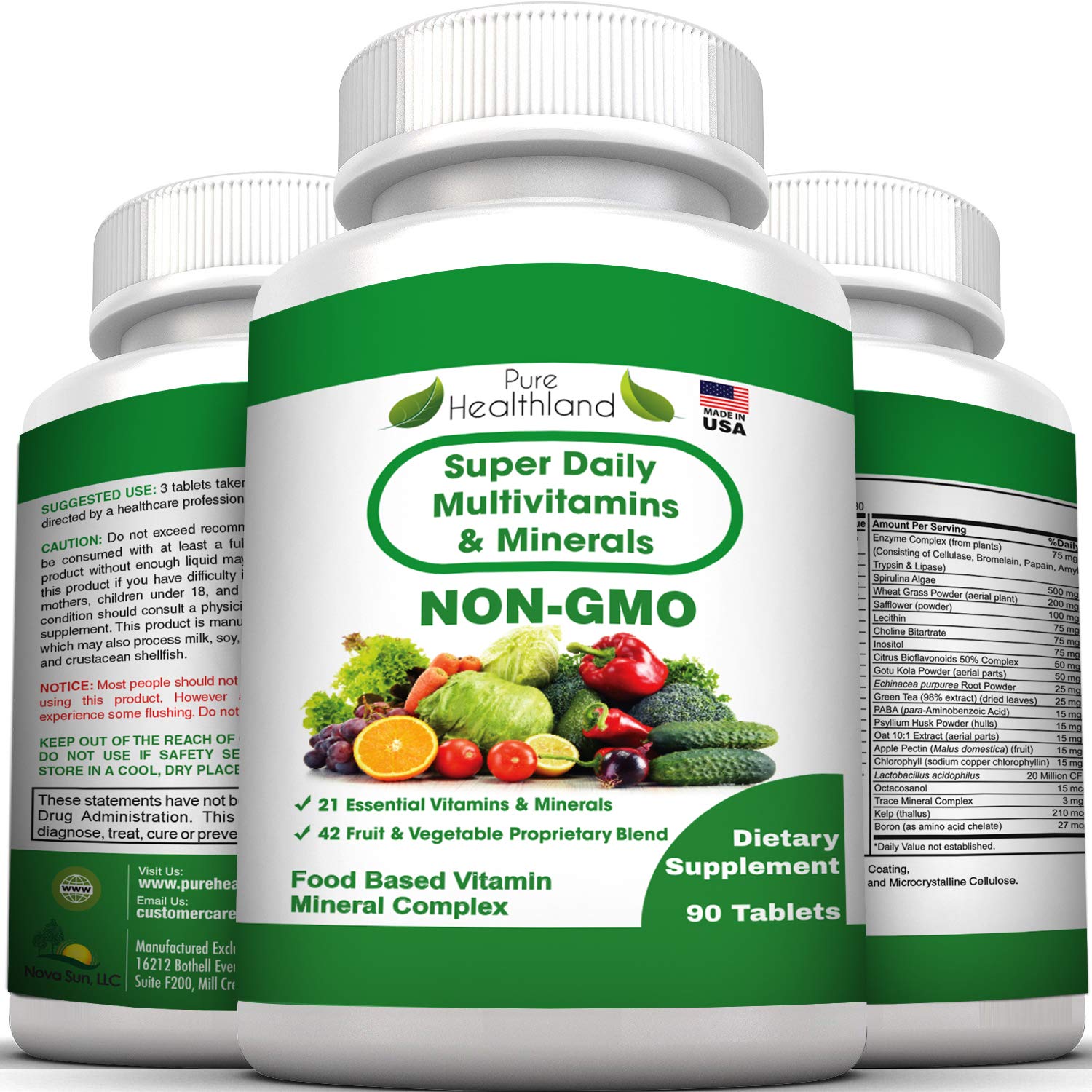 Pure Heathland Non-GMO Super Daily Multivitamin for Adults – 42 Natural Fruits & Vegetables Blend with 21 Essential Vitamins & Minerals – Vegan Coating Tablets, 90 Count, Made in USA Pure HealthlandBuy Supplements Australia
