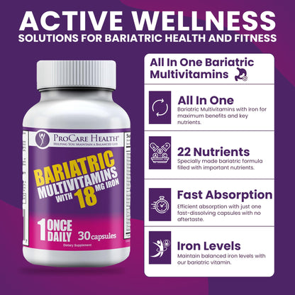 ProCare Health Bariatric Multivitamin with Iron 18mg (30 Easy to Swallow Capsules) - Post Op Bariatric Vitamins ProCare HealthBuy Supplements Australia