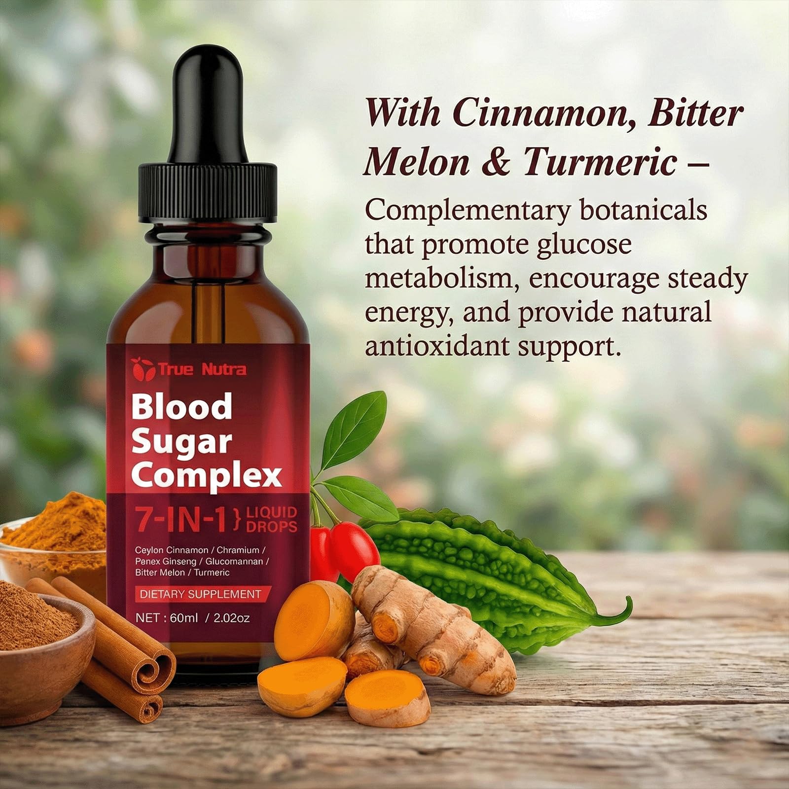 true nutra Blood Sugar Complex, 7-in-1 Formula Blood Sugar Support Supplement with Berberine, Ceylon Cinnamon, Chromium, Bitter Melon, Turmeric, Ginseng, Glucomannan (1PCS) true nutraBuy Supplements Australia