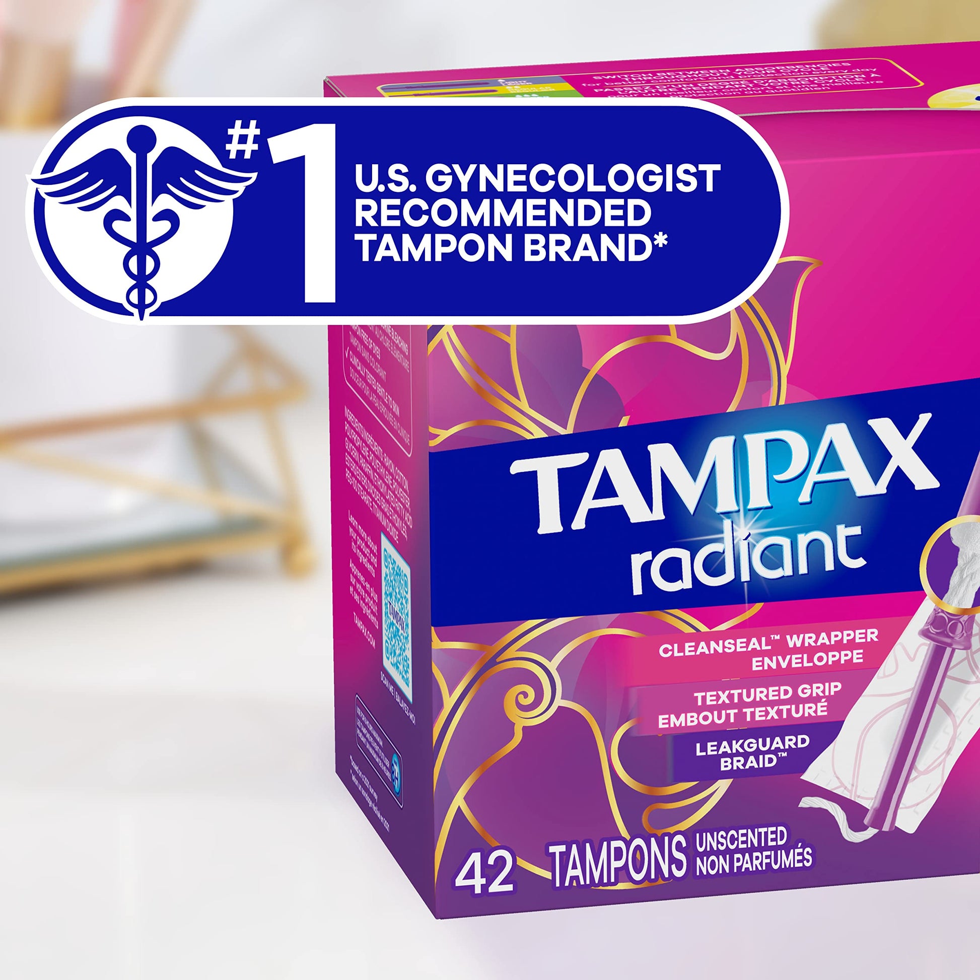 Tampax Radiant Tampons Multipack, Regular/Super Absorbency, with Leakguard Braid, Unscented, 84 Count TampaxBuy Supplements Australia