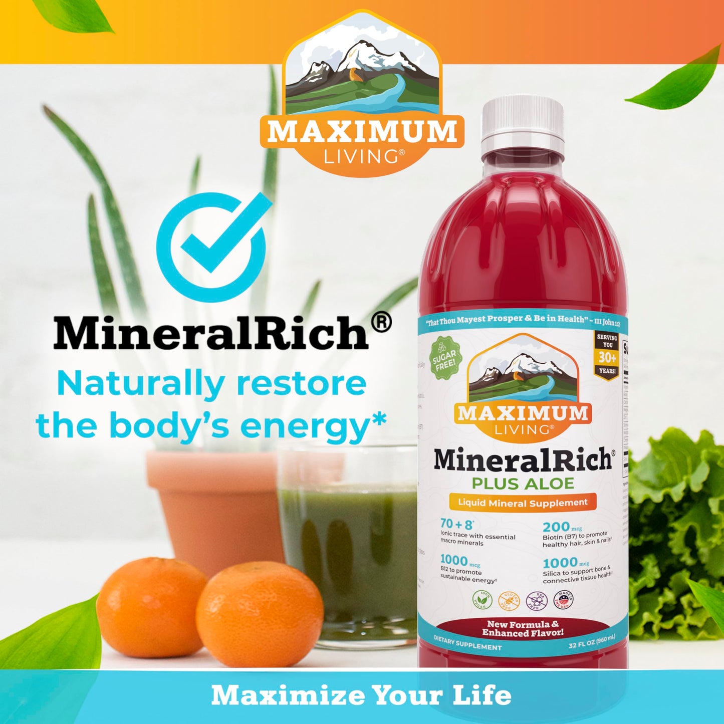 Maximum Living MineralRich Minerals Supplement with Aloe - Liquid Blend of Vitamins and Trace Minerals - 32 oz Maximum LivingBuy Supplements Australia