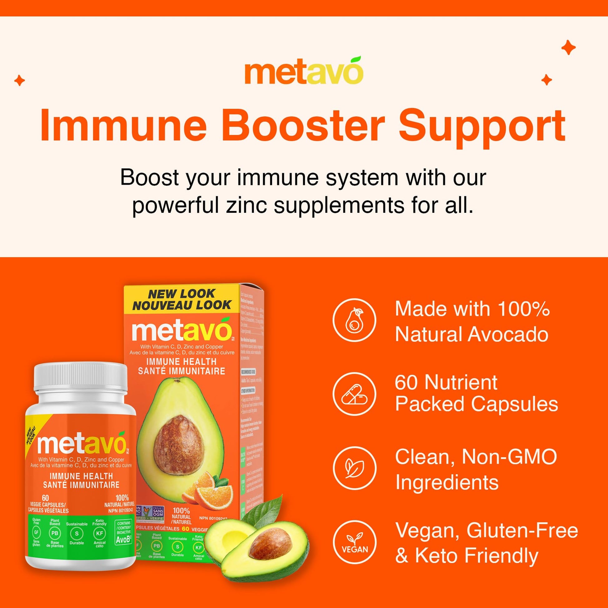 Metavo Immune Health - Natural Immune Support Supplement, Essential Zinc Supplements for Men & Women Enriched with Vitamin C, D & Copper, 60 Vegan Capsules, 30 Servings MetavoBuy Supplements Australia