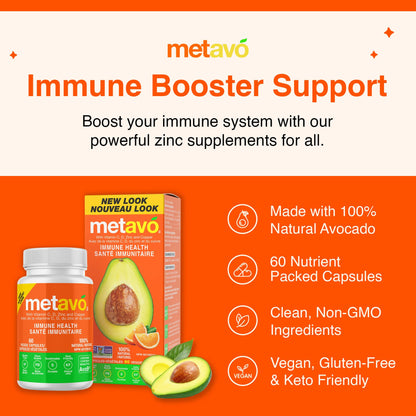 Metavo Immune Health - Natural Immune Support Supplement, Essential Zinc Supplements for Men & Women Enriched with Vitamin C, D & Copper, 60 Vegan Capsules, 30 Servings MetavoBuy Supplements Australia