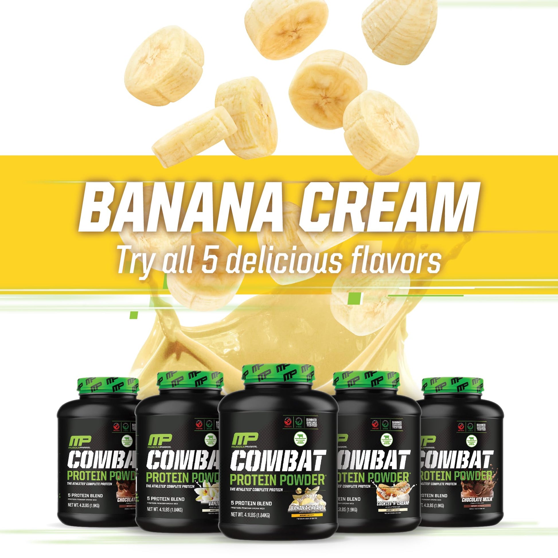 MusclePharm Combat Protein Powder, Banana Cream - 4 lb - Gluten Free - 52 Servings Muscle PharmBuy Supplements Australia