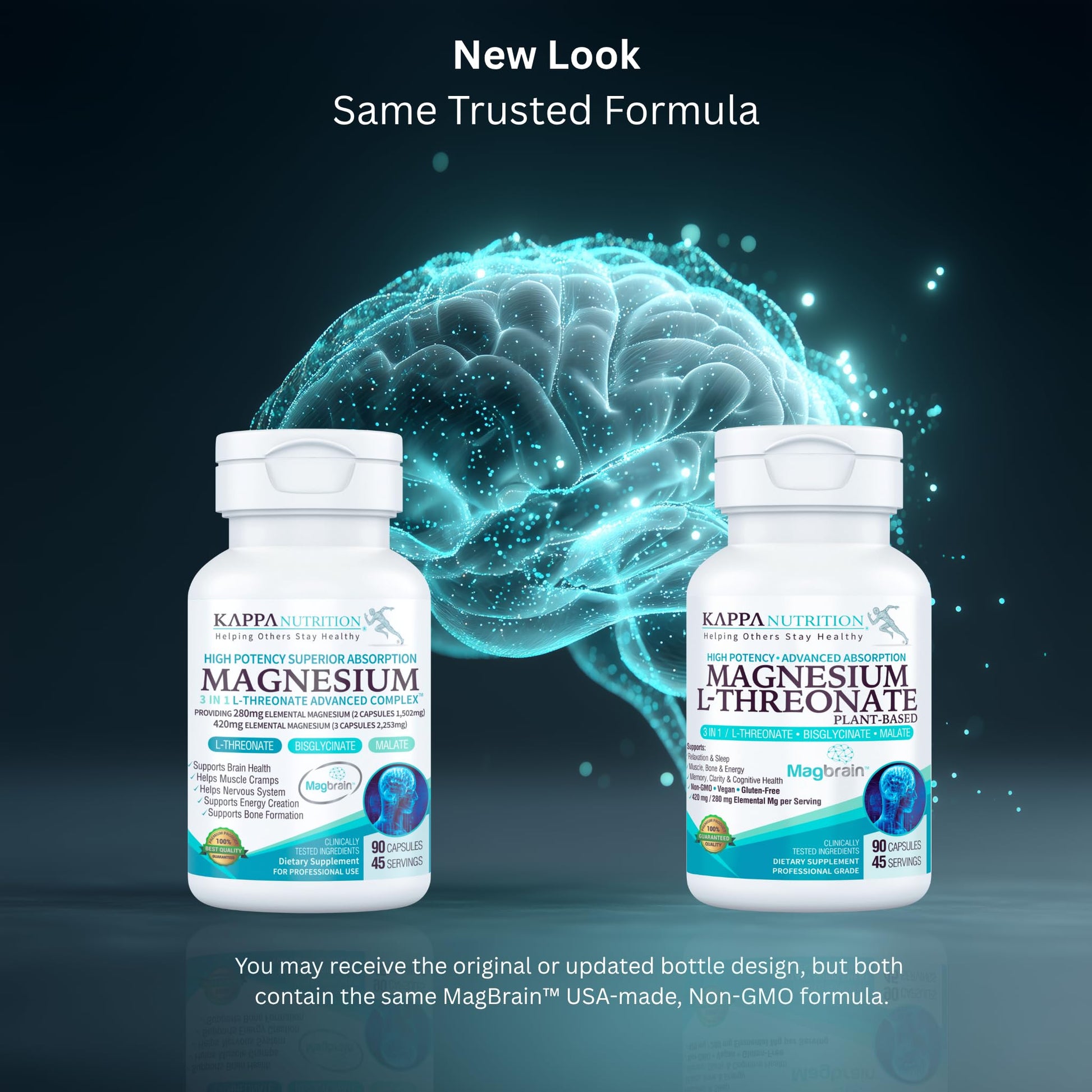 Kappa Nutrition Powered by Magbrain™ Magnesium L-Threonate Plant-Based, 90 Vegan Capsules, 420mg Elemental Magnesium (3 Capsules) from 2,253mg, Brain, Sleep & Muscle Support. KAPPA NUTRITIONBuy Supplements Australia