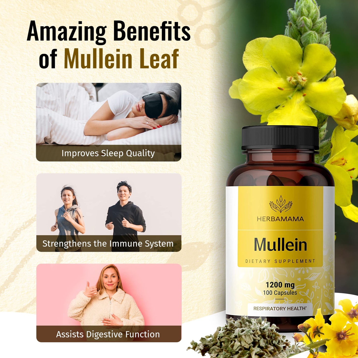 HERBAMAMA Mullein Leaf Capsules Respiratory Health - Organic Mullein Leaf Extract HERBAMAMABuy Supplements Australia