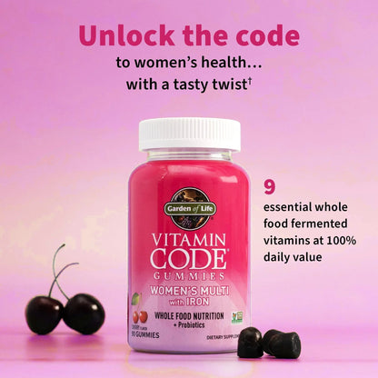 Garden of Life Vitamin Code Women’s Multivitamin Gummy with Iron: Folate, Biotin, D3 & B12 for Hair, Skin & Nails Garden of Life
