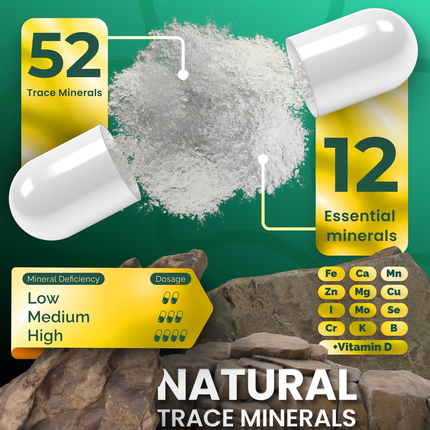 ADEO2 - Premium Blend of 52 Trace Minerals Complex with Essential Minerals in Chelated Form – All Natural and 100% Organic - 120 Capsules - Full Spectrum Ionic Mineral Blend - Safe for Women and Men ADEO2Buy Supplements Australia