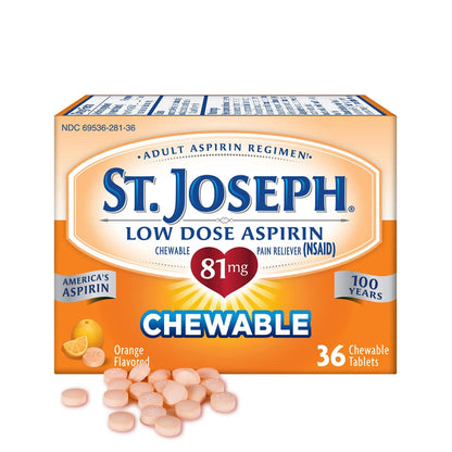 St. Joseph Aspirin Pain Reliever (NSAID) 81mg, Chewable Orange Tablets, Adult Low Dose Regimen, 36 ct St. JosephBuy Supplements Australia