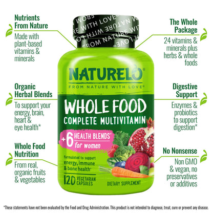 NATURELO Whole Food Multivitamin for Women - 120 Capsules and Whole Food Multivitamin for Men - 120 Capsules Bundle NATURELO