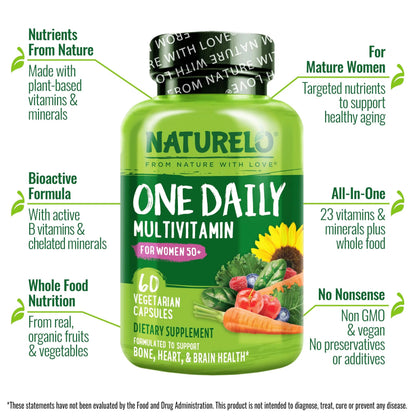 NATURELO One Daily Multivitamin for Men 50+, 60 Capsules and One Daily Multivitamin for Women 50+ (Iron Free), 60 Capsules Bundle - 2 Month Supply NATURELO