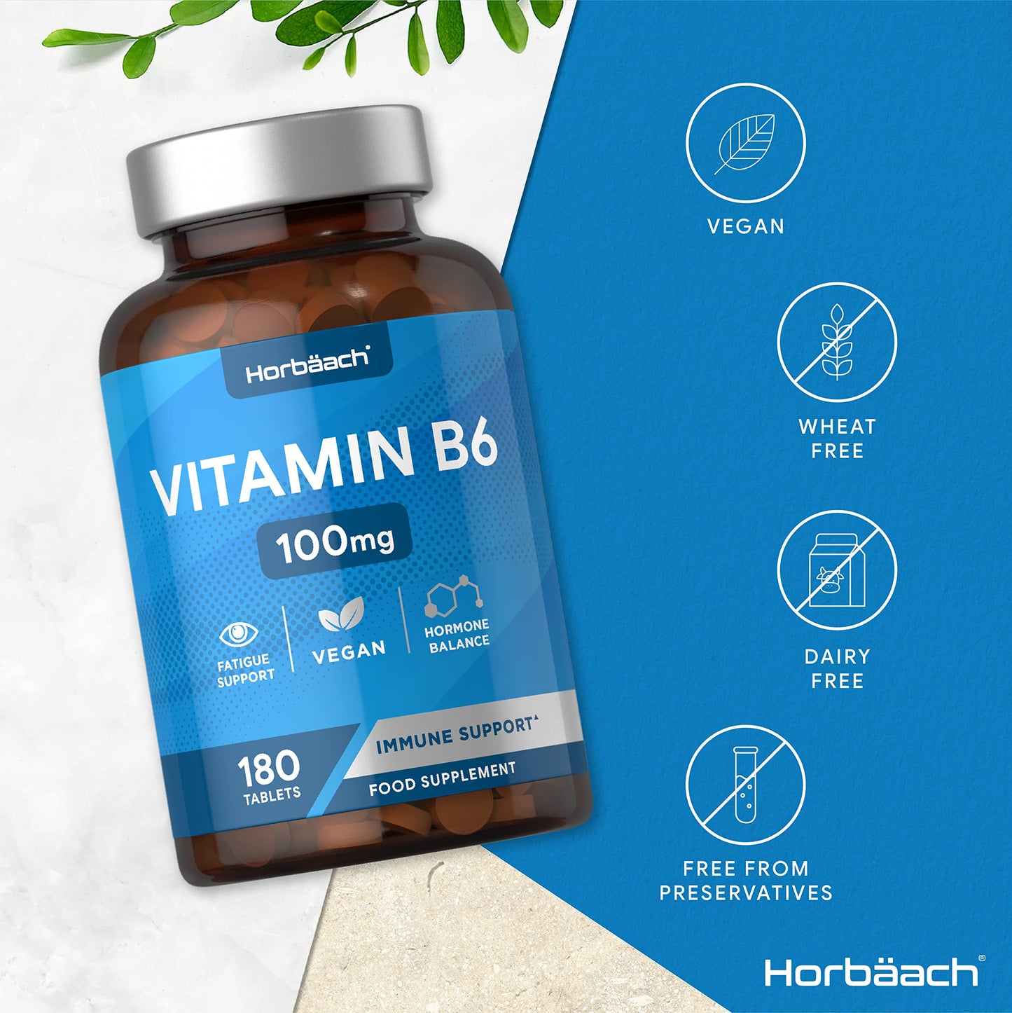 Vitamin B6 100mg | 180 High Strength Tablets | Regulation of Hormonal Activity & Fatigue HorbäachBuy Supplements Australia