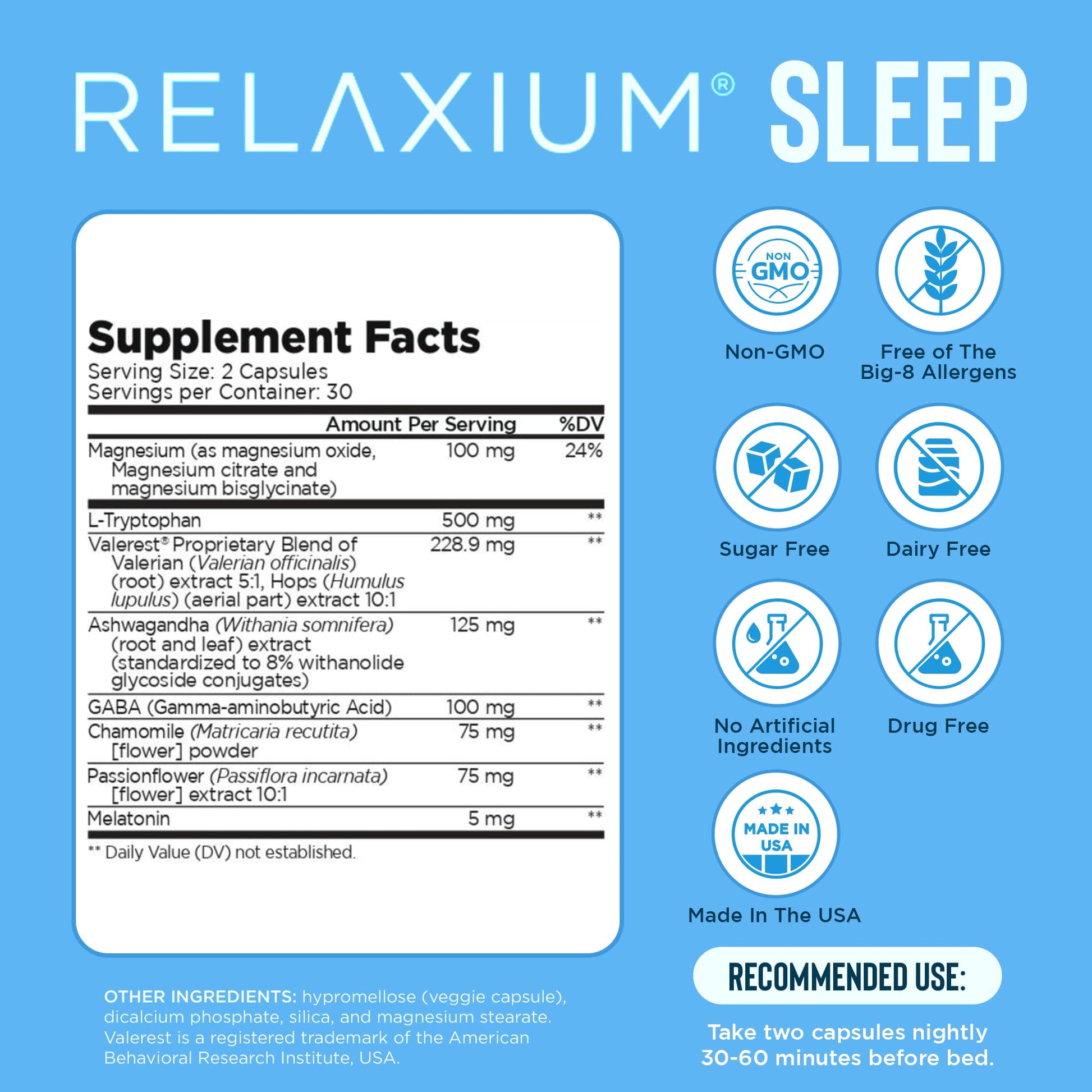 Relaxium Sleep Aid for Adults, Melatonin 5mg with Magnesium Glycinate, Sleep-Promoting Valerest & Ashwagandha, Non-Habit Forming Sleep Supplement, 60 Capsules, 30-Day Supply RelaxiumBuy Supplements Australia