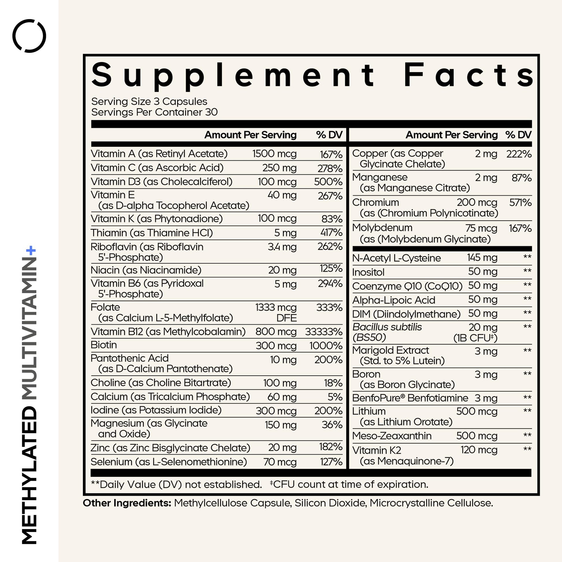 Codeage Methylated Multivitamin Supplement - B-Vitamin, Vitamins A, C, D, E, K2, B12 Methylcobalamin - L-Methylfolate - Magnesium, CoQ10, DIM, Probiotics, Benfotiamine, Lithium, Calcium - 90 Capsules CodeageBuy Supplements Australia