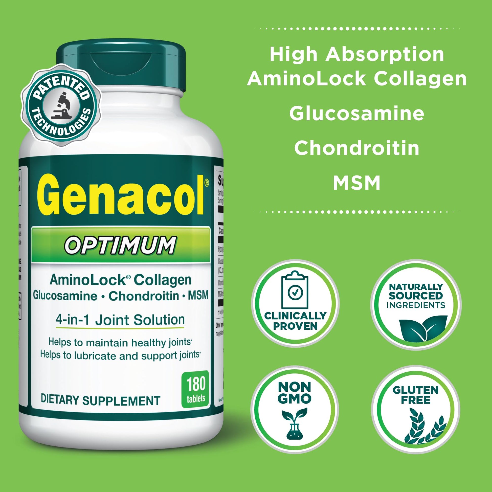 Genacol Optimum – Glucosamine, Chondroitin, MSM & Ultra-Hydrolyzed Collagen, Joint Support Tablets, 180 Count (60-Day Supply) GenacolBuy Supplements Australia