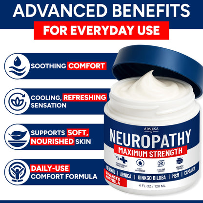 Neuropathy Cream - Maximum Strength - Arnica, MSM, Hemp Seed Oil, Ginkgo Biloba, Capsaicin - Non-Greasy with Cooling Effect - Value Pack - Natural Ingredients - Formulated in USA ArvesaBuy Supplements Australia