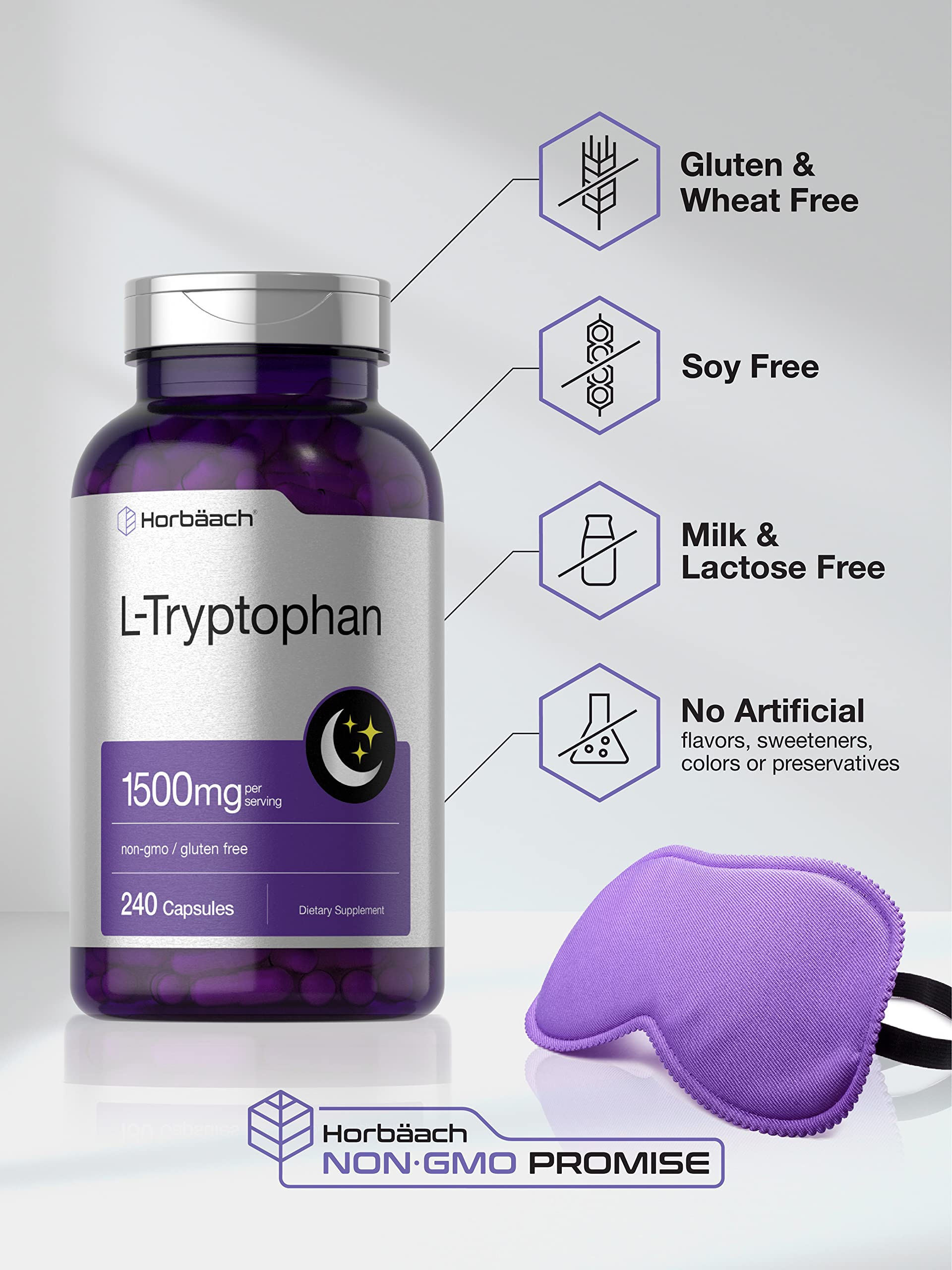 L Tryptophan 1500mg Capsules | 240 Count | Nighttime Formula | Non-GMO, Gluten Free HorbäachBuy Supplements Australia