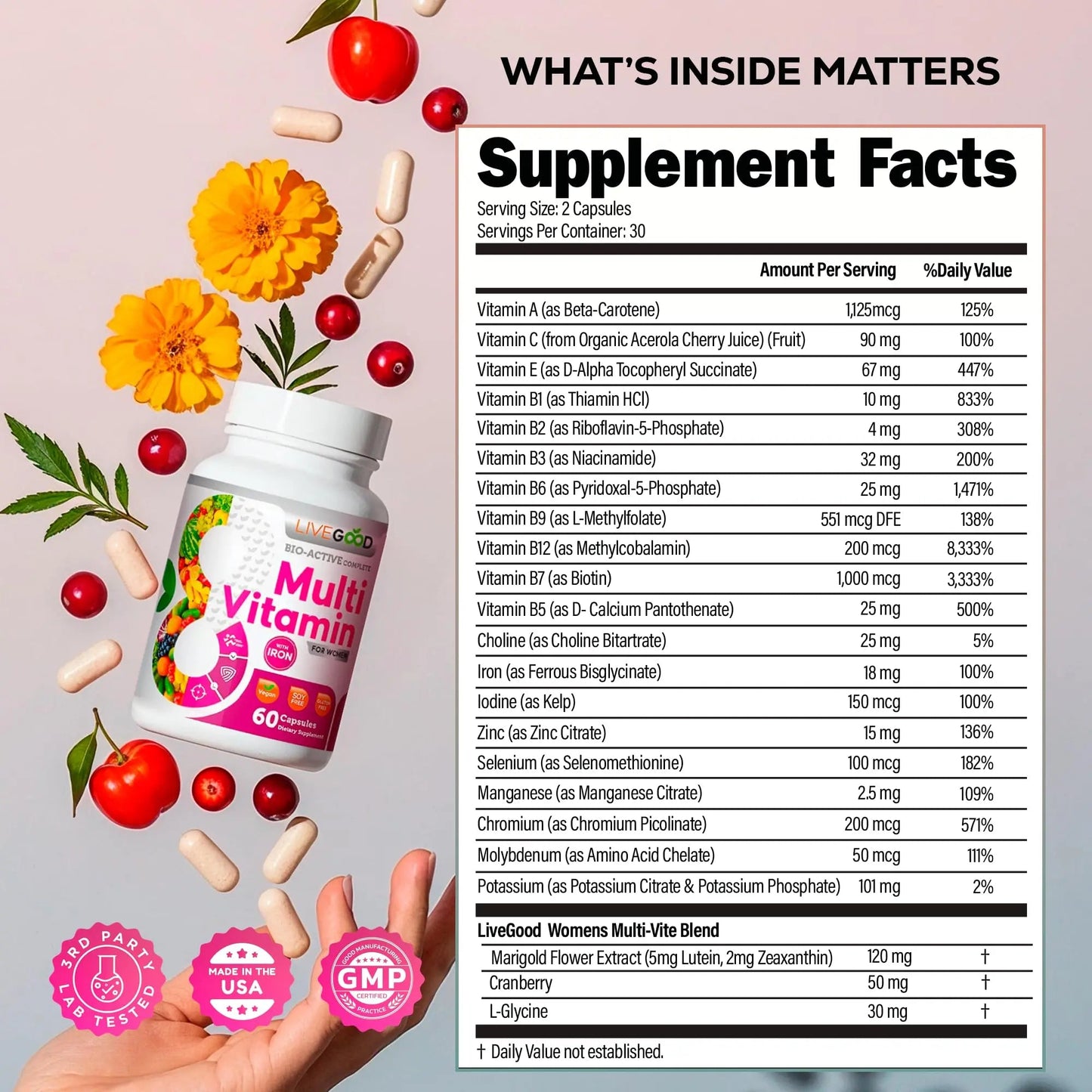 LIVEGOOD Bio-Active Complete Multivitamin for Women with Iron, Daily Women’s Multi with 24 Essential Vitamins and Minerals LIVEGOODBuy Supplements Australia