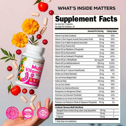 LIVEGOOD Bio-Active Complete Multivitamin for Women with Iron, Daily Women’s Multi with 24 Essential Vitamins and Minerals LIVEGOODBuy Supplements Australia