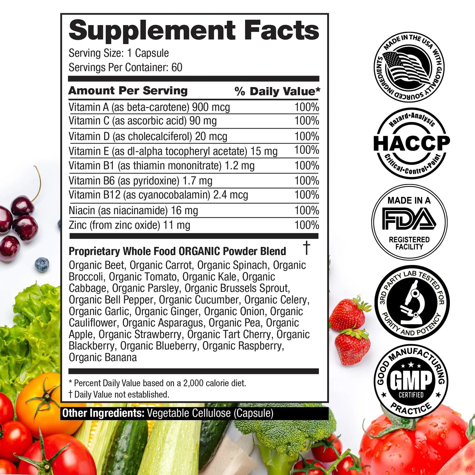 FeelGood Superfoods Vita Fruits and Veggies Capsules - 25 Superfood Ingredients, Fruit and Vegetable Multivitamin, 60 Count FeelGood Superfoods