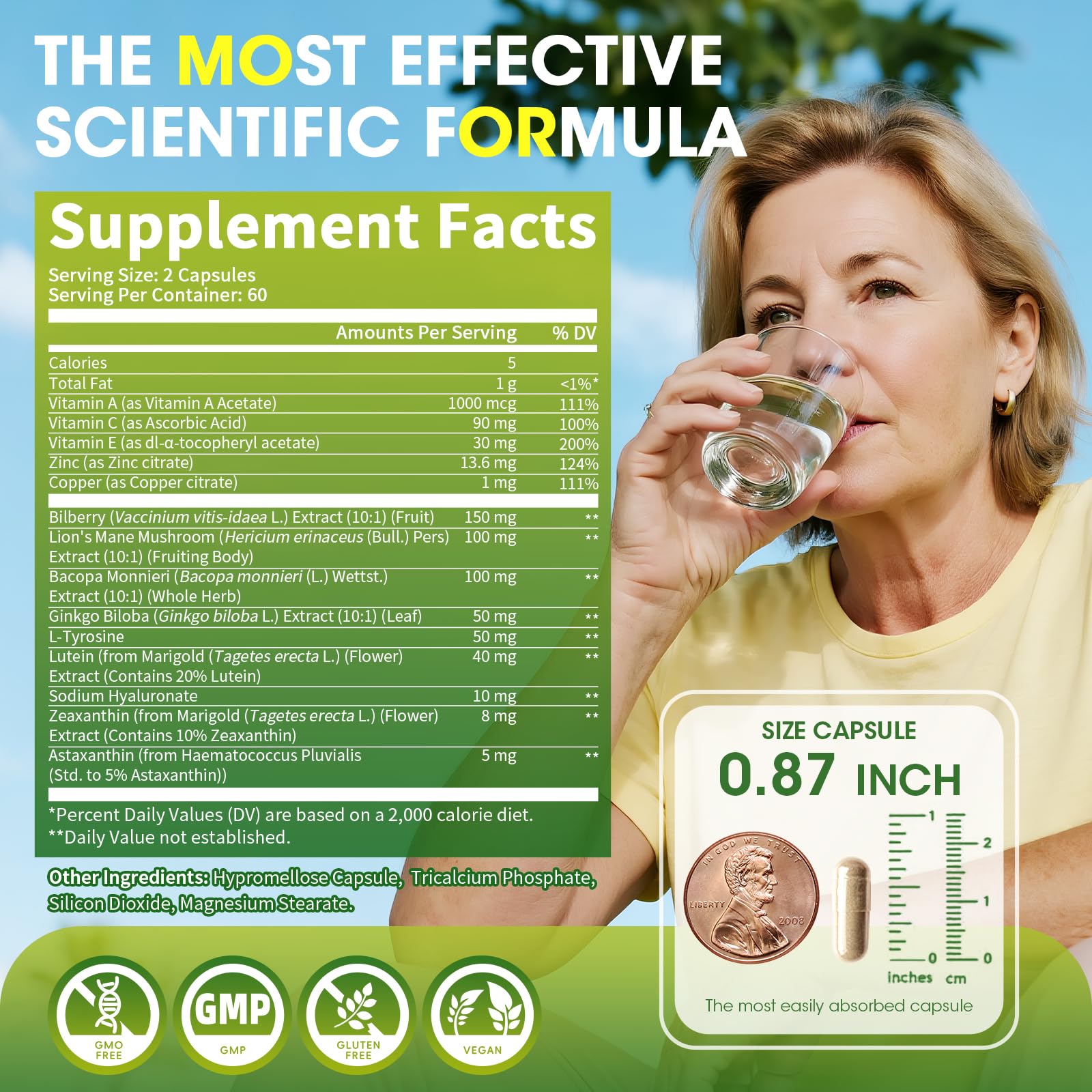 Eye + Brain Supplements for Memory and Focus, Lutein 40mg, Zeaxanthin, Astaxanthin, Bilberry, Lion’s Mane, Bacopa Monnieri, Ginkgo Biloba, 14 in 1 Eye Vitamins for Adults & Seniors 120 Capsules AlliwiseBuy Supplements Australia