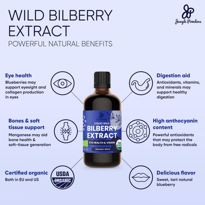 Grandpa Gifts from Granddaughter Wild Bilberry Extract USDA Organic Alcohol-Free 2x3.4oz Bottle of Liquid Bilberry Gift for Grandpa Health Gifts for Eyes High Bioavailability Liquid Extract 40 Serving Jungle PowdersBuy Supplements Australia