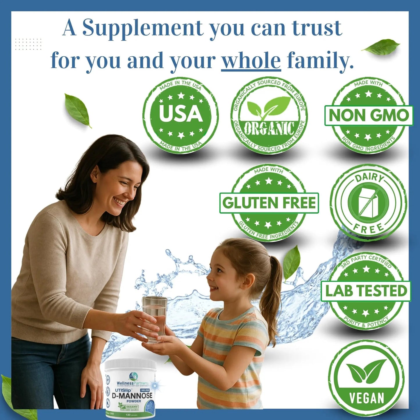 Now New UTI-Slip D Mannose Non GMO Organic Source Powder 130g jar. WellnessPartnersBuy Supplements Australia