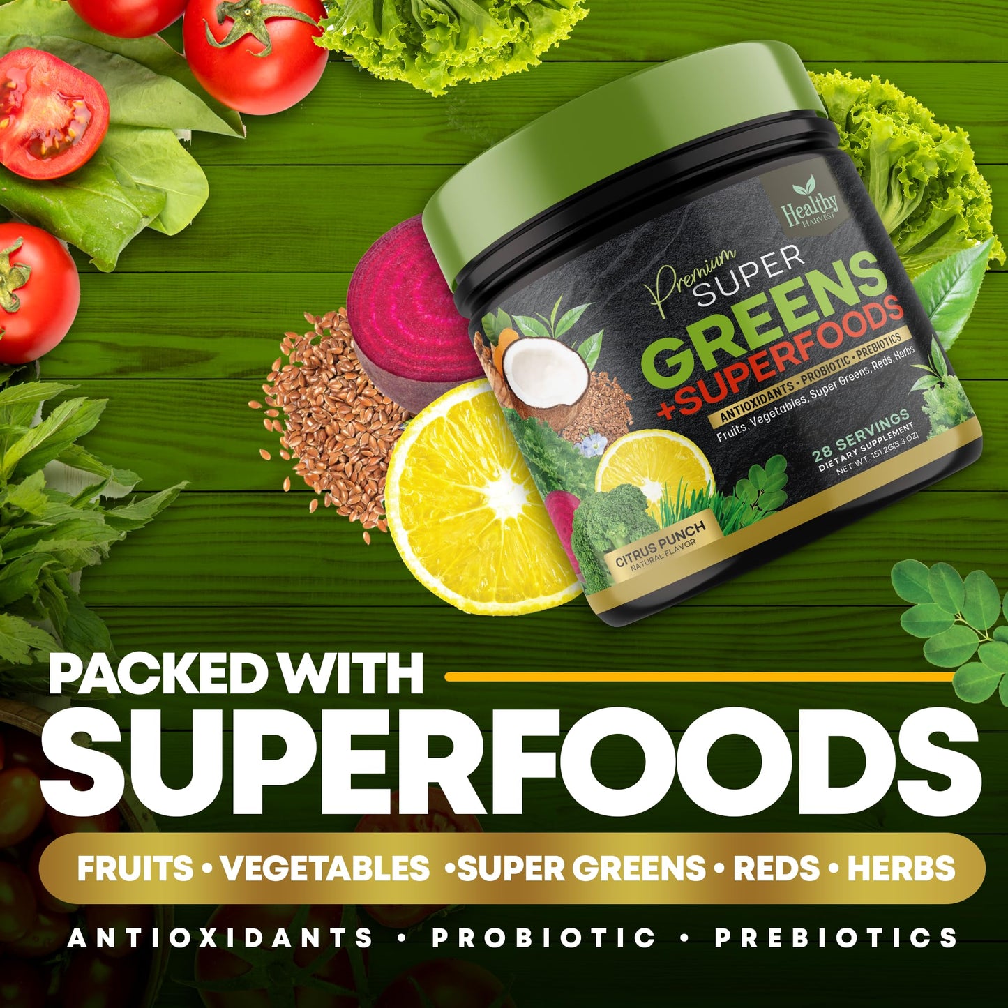 Greens Powder Superfood Supplement - Super Green Reds Smoothie Mix Blend with Spirulina Healthy Harvest NutritionBuy Supplements Australia