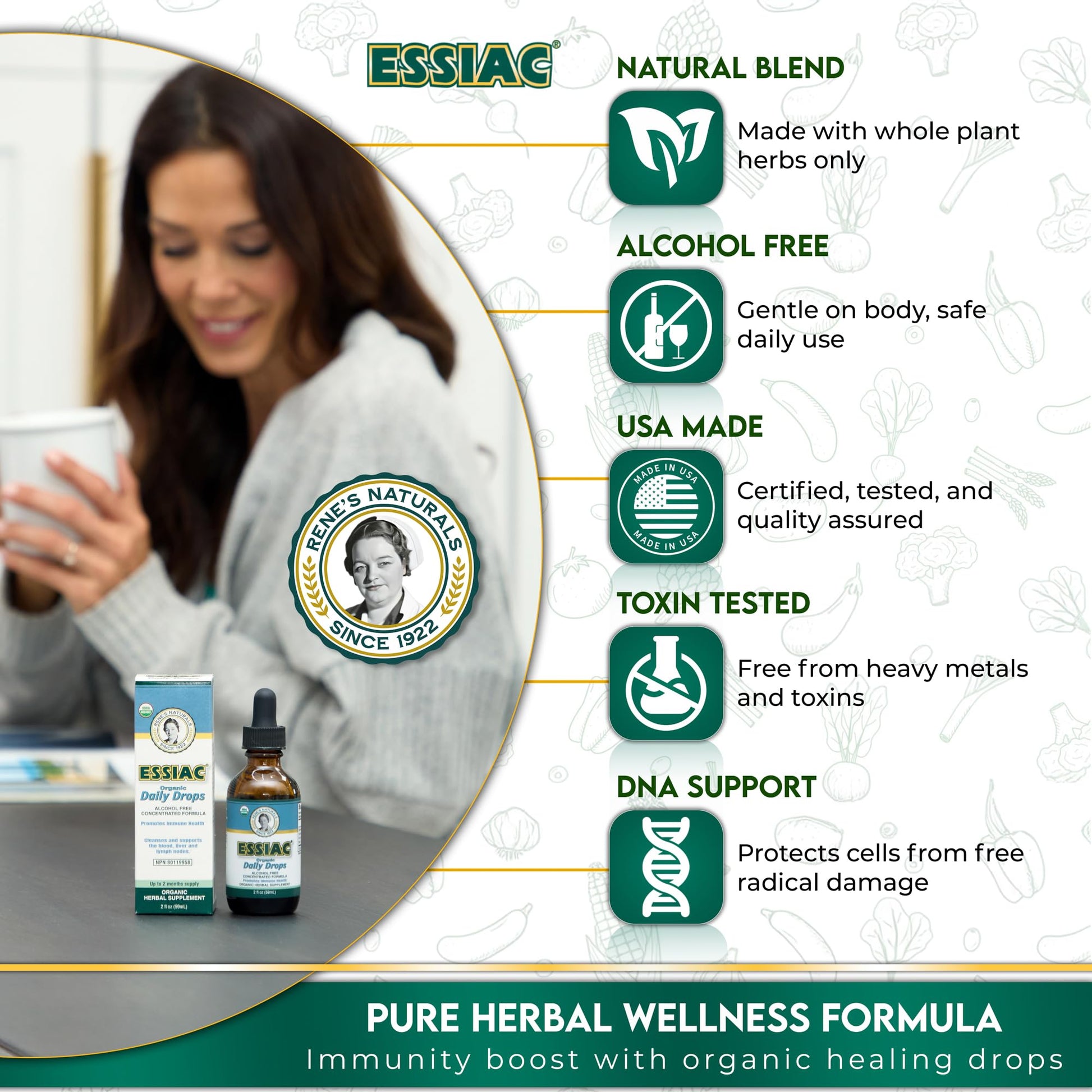 Essiac Original Tea USDA Organic Daily Drops for Enhanced Lymphatic Drainage and Immune Support | Alcohol Free Concentrated Formula | 2oz (59ml) EssiacBuy Supplements Australia