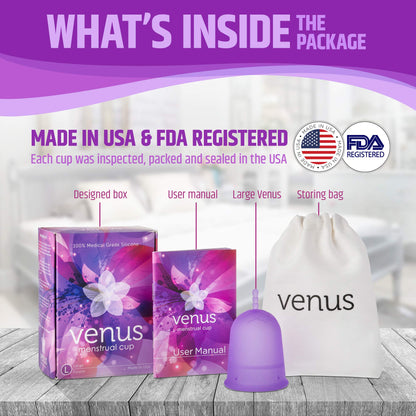 Venus Large Menstrual Cup – High Capacity for Heavy Flow -Made in USA - 100% Medical Grade Silicone VENUSBuy Supplements Australia