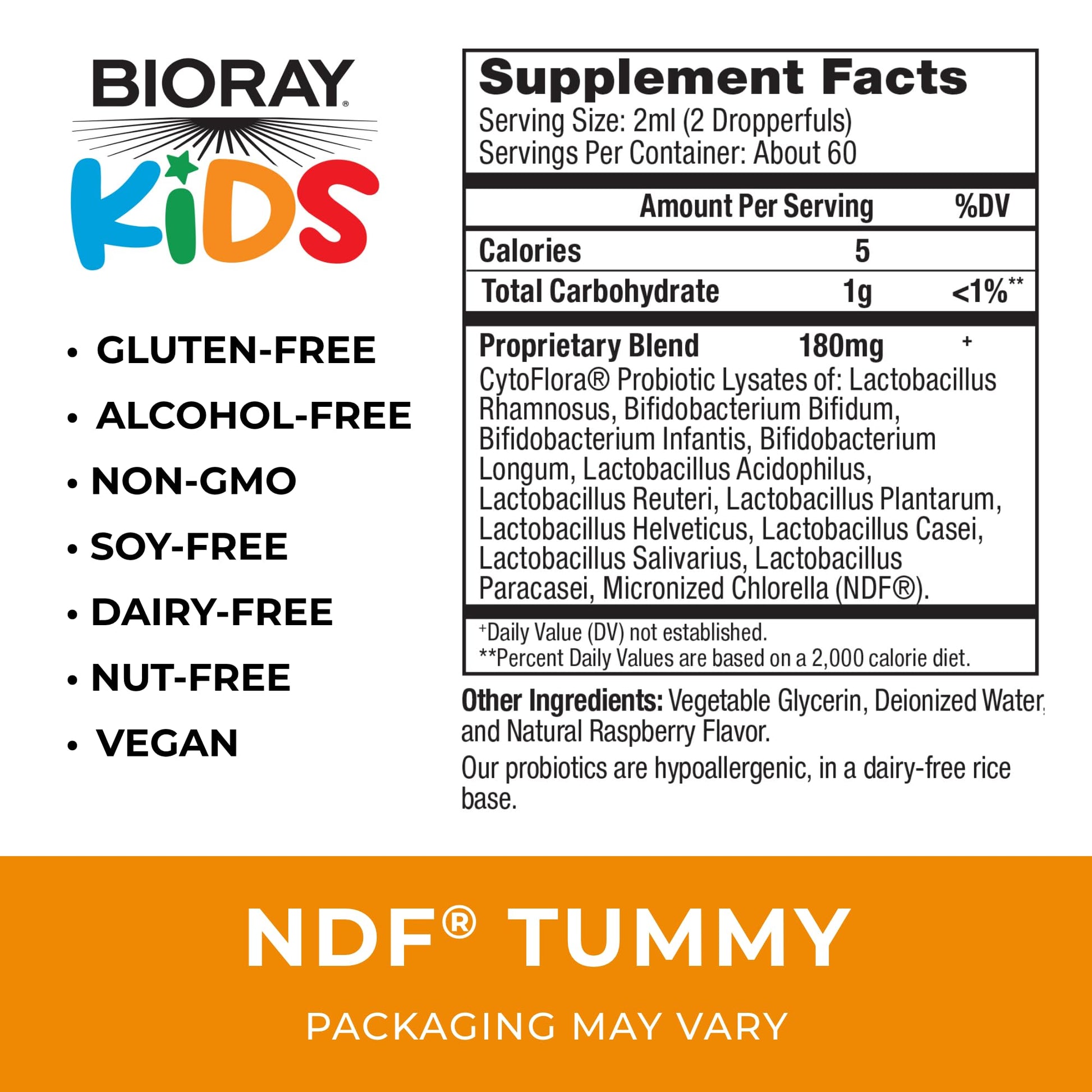 BIORAY Kids NDF Tummy, Raspberry - 4 fl oz (120 mL) - 11-Strain Probiotic Blend - Supports the Immune Response in the GI Tract - Non-GMO, Vegan, Gluten Free - Approx. 120 Servings BIORAYBuy Supplements Australia