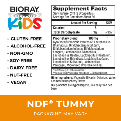 BIORAY Kids NDF Tummy, Raspberry - 4 fl oz (120 mL) - 11-Strain Probiotic Blend - Supports the Immune Response in the GI Tract - Non-GMO, Vegan, Gluten Free - Approx. 120 Servings BIORAYBuy Supplements Australia