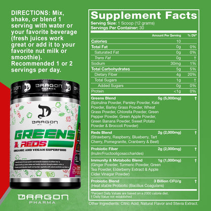 DRAGON PHARMA Greens and Reds, Over 23 Nutritious Superfoods, Reds and Vegetables, Optimal Health and Wellness (30 Servings, Original) DRAGON PHARMABuy Supplements Australia