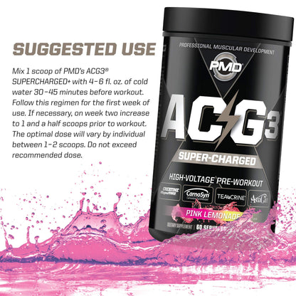 PMD Sports ACG3 Supercharged - Pre Workout - Powerful Strength, High Energy, Maximize Mental Focus, Endurance, Optimum Workout Performance For Men and Women - Flex On The Beach (60 Servings)