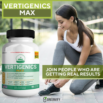 Vertigenics Max – Brain & Focus Support Supplement – Extra Strength Neuro Formula with Vitamins, Minerals & Herbal Blend – Supports Clarity, Alertness & Energy – 60 Capsules (1) VertigenicsBuy Supplements Australia