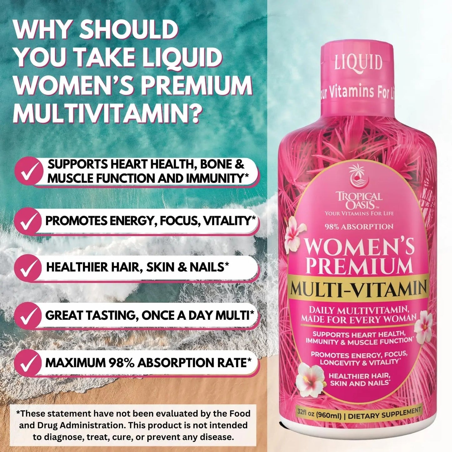 Premium Liquid Multivitamin for Women | Sugar Free Women’s Multivitamin | 100+ Vitamins, Minerals Tropical OasisBuy Supplements Australia