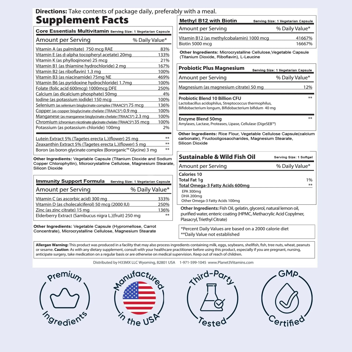 Daily Vitamin Packs for Men & Women – Immune, Energy & Heart Support with Vitamin D3, Omega-3, Probiotics, Methyl B12 & Vitamin C Planet 3Buy Supplements Australia