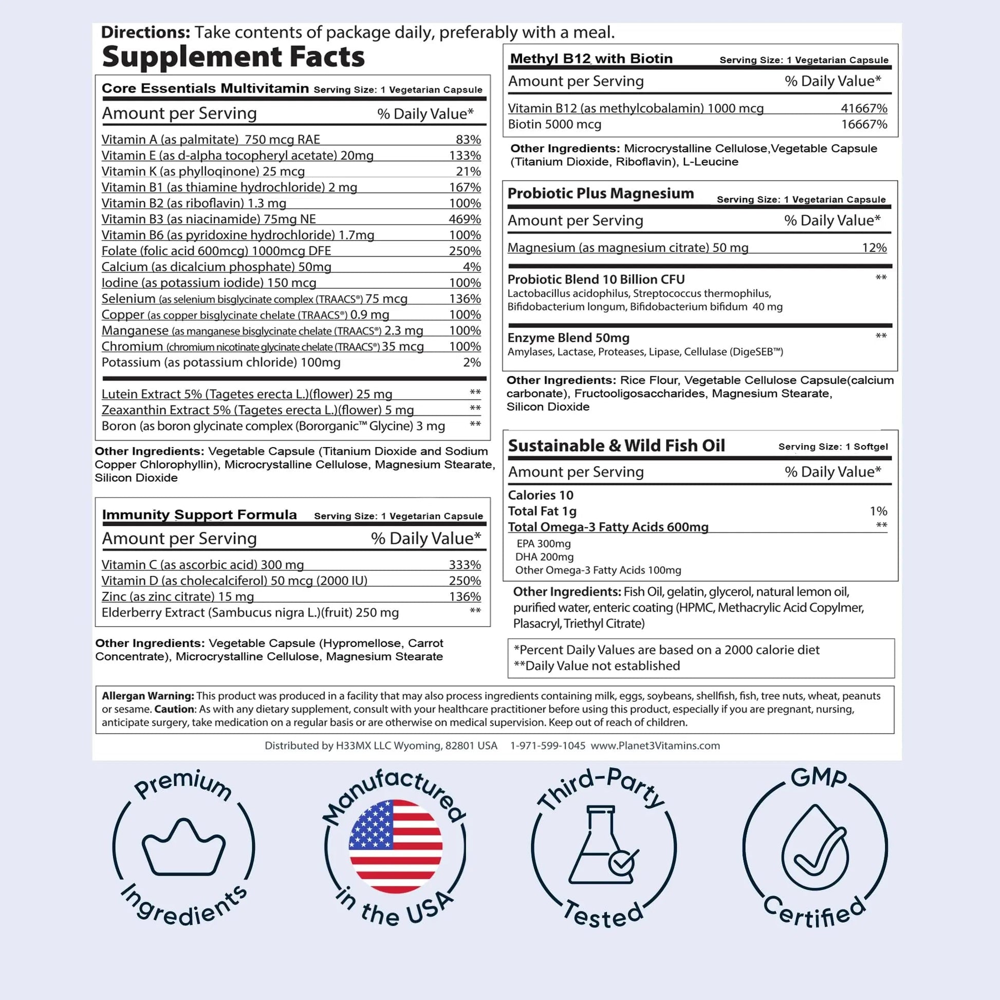 Daily Vitamin Packs for Men & Women – Immune, Energy & Heart Support with Vitamin D3, Omega-3, Probiotics, Methyl B12 & Vitamin C Planet 3Buy Supplements Australia